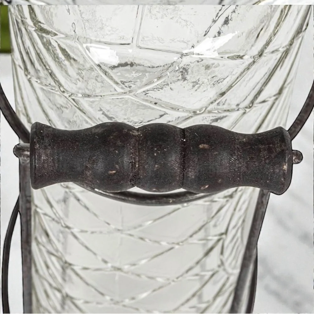 New Creative Co-Op Glass vase in Metal Stand with Metal Frog Lid